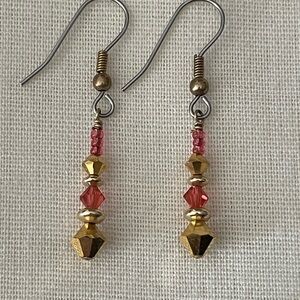 Elegant Gold and Pink Dangle Earrings
